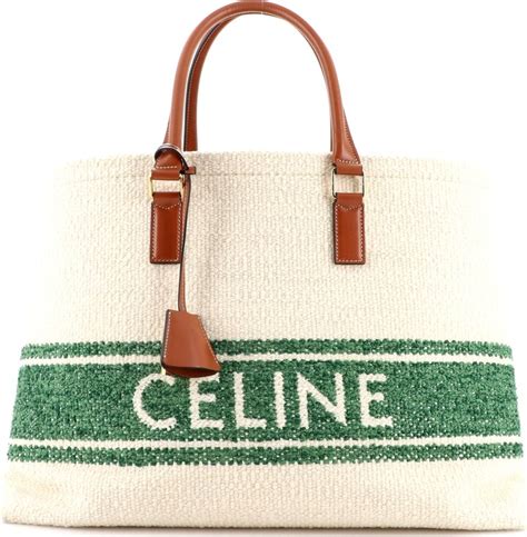 Celine Horizontal Cabas Plein Soleil Tote Canvas with Leather .